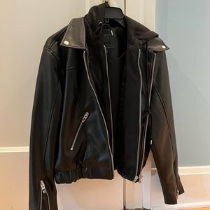 BlankNYC faux leather jacket with attached hood